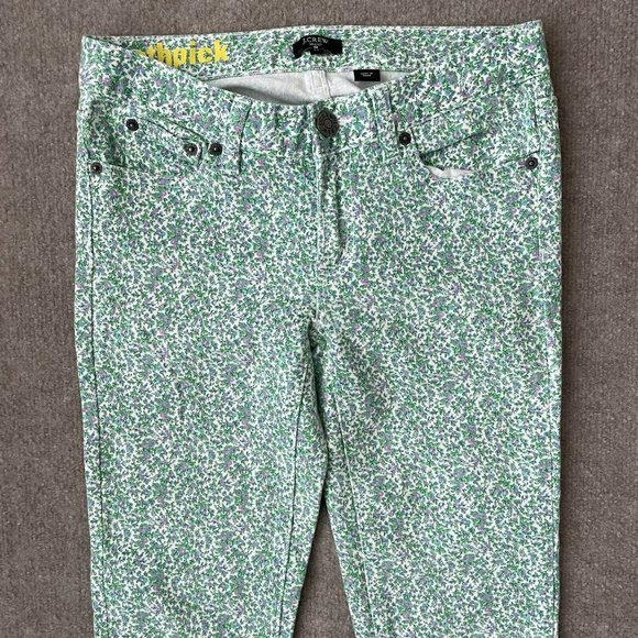 J Crew Jeans Womens 24 Green Purple Floral Toothpick Skinny Stretch Denim Pants - Picture 2 of 12